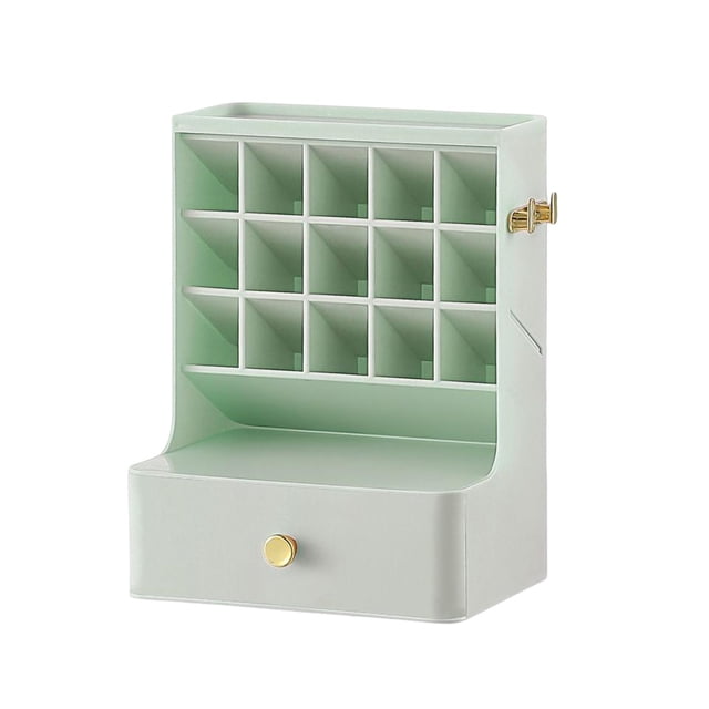 Organizador de maquillaje de 15 compartimentos con cajón, gran capacidad, diseño moderno y elegante, resistente al agua. Verde