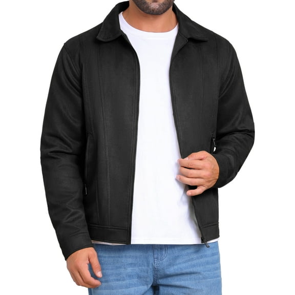 INSPIRE CHIC Men's Casual Coat Collared Zipper Outdoor Wear Vintage Suede Jacket M Black