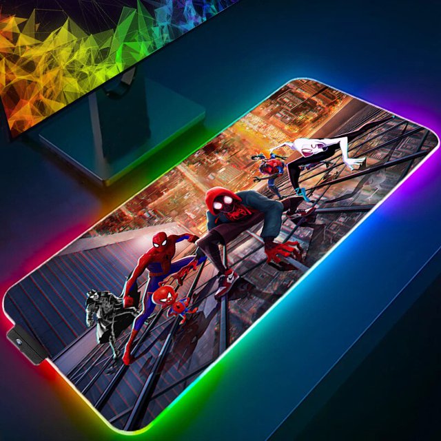 Alfombrilla de ratón RGB xxl para Gaming, alfombrilla LED de Marvel Spider Iron Man, alfombrilla de ratón para Gamer, alfombrilla de escritorio para PC con retroiluminación LIUWENJING unisex