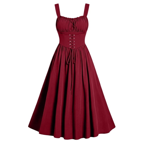 Halloween Dresses for Women Sleeveless A-Line Ruffle Hem Pirate Victorian Midi Dress Gothic Halloween Costumes