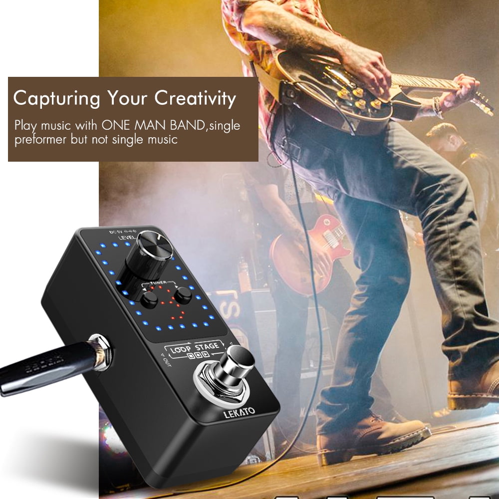 LEKATO Guitar Looper Pedal Effect Pedal with Tuner Function Looper Pedal Loops 9 Loops 40 minutes Record Time with USB Cable and 9V 0.6A Pedal Power Supply Adapter