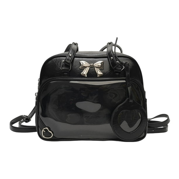 Mochila Ita Bag de piel sintética con ventana transparente para mujer, ideal para fiestas y regalos de cumpleaños. Negro