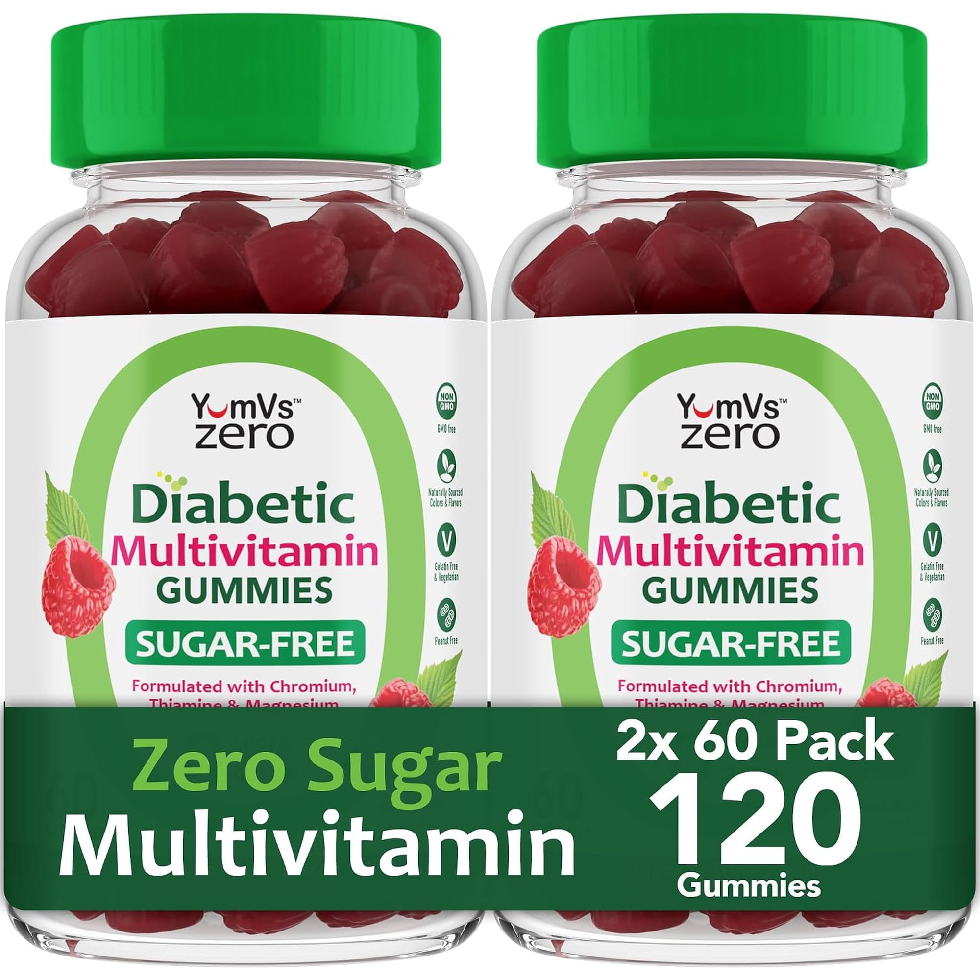 YUM-V'S Sugar-Free & Chewable Multivitamin Gummies with Natural Raspberry Flavor, 60 Count