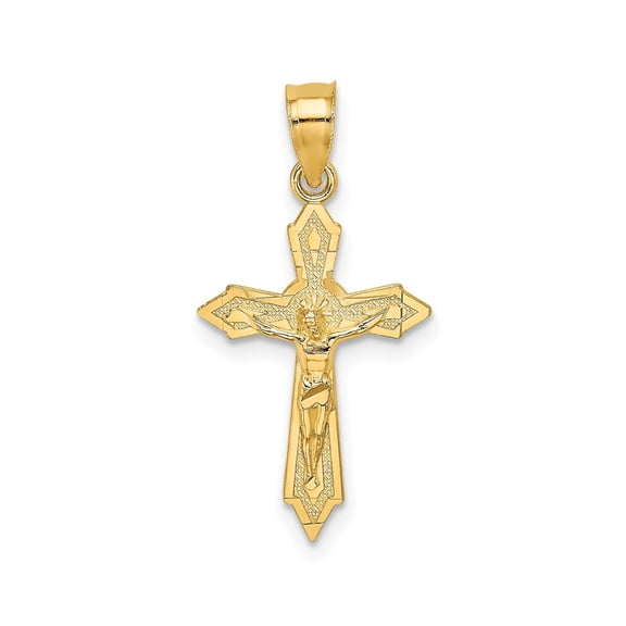 Real 14k Yellow Gold Crucifix Cross Pendant for Men and Women Polished Religious Necklace with Jesus Design Christian Symbol Faith Jewelry