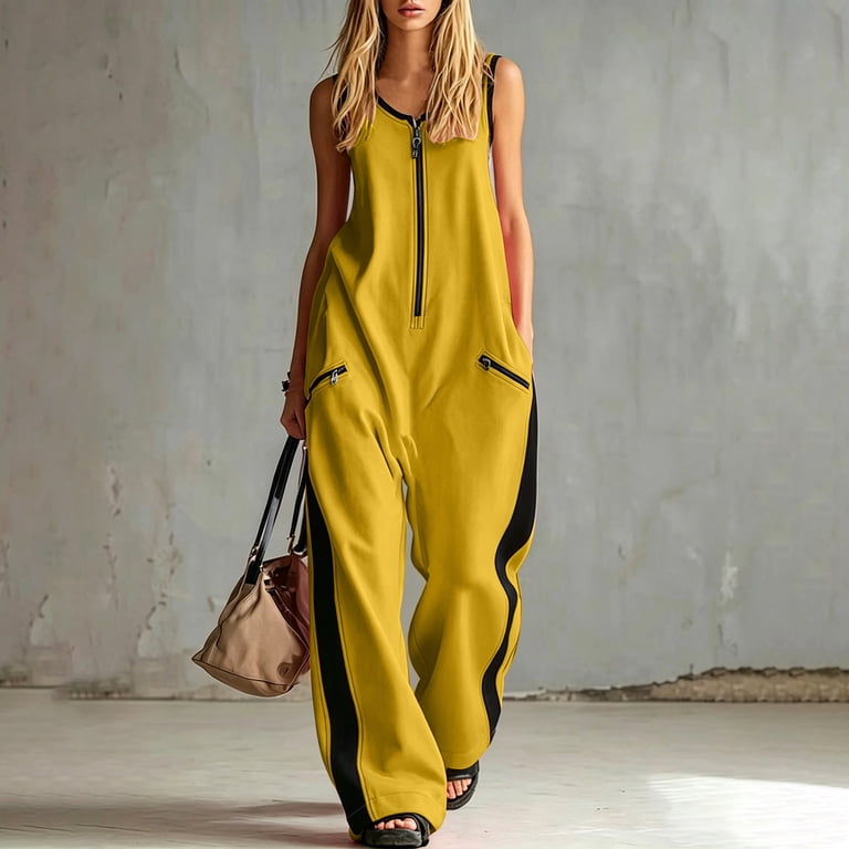 Mustard Yellow Coveralls for Juniors Summer Fall Lounge Flare Wide 