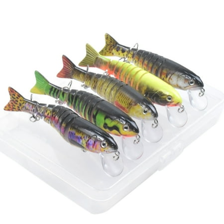 Apooke 5pcs Fishing Lures for Bass Trout 4.3 Multi Jointed Swimbaits Slow Sinking Bionic Hard Lure Fishing Baits Spoon Durable