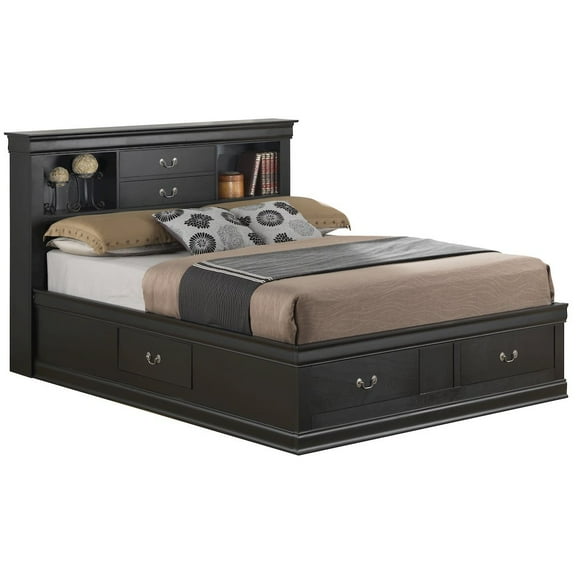 Glory Furniture Louis Phillipe Full Storage Bed in Black Color