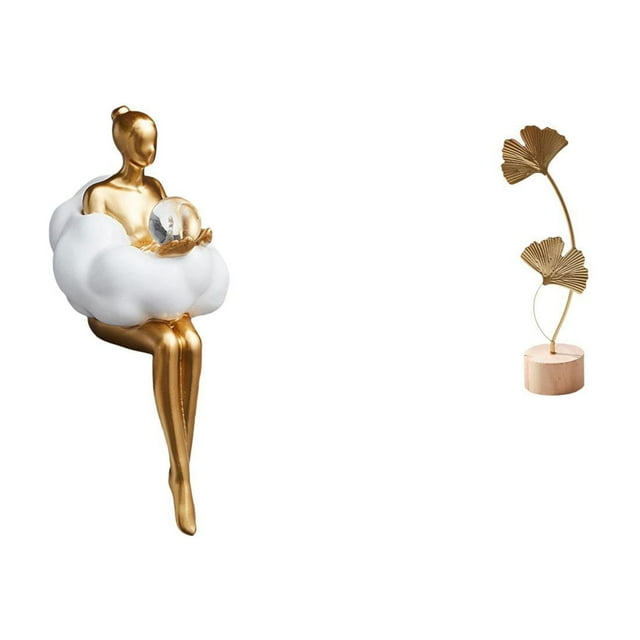 Figura De Resina De Chica Nube Estética Y Escultura De Arte Abstracto De Metal Nórdico En Forma De Hoja, Adorno Creativo Para Mesa De Oficina, Decoración Del Hogar.