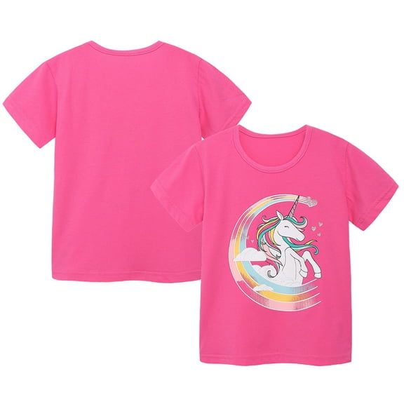 LYMAYTER Little Girls Crewneck T-Shirt Kids Short Sleeve Prints Tees Toddler Summer Soft Cotton Tees Shirt for 2-8 Years