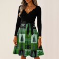 thumbnail image 7 of Women's Casual Fashion V-Neck Long Sleeved Retro Christmas Print Retro Dress, Holiday Print, Audrey Style, Party Wear, Casual Dress, Festive,Fluorescent Green,M, 7 of 7