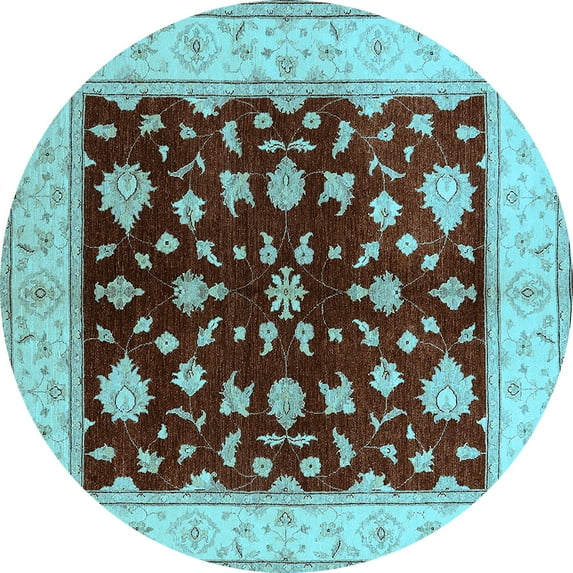 Ahgly Company Indoor Round Oriental Light Blue Industrial Area Rugs, 4' Round