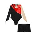 thumbnail image 6 of TSSOE Kids Girls Gymnastic Leotard Mesh Long Sleeve Rhinestones Ballet Dance Bodysuit Top with Sports Shorts Set Red&Black 8, 6 of 7