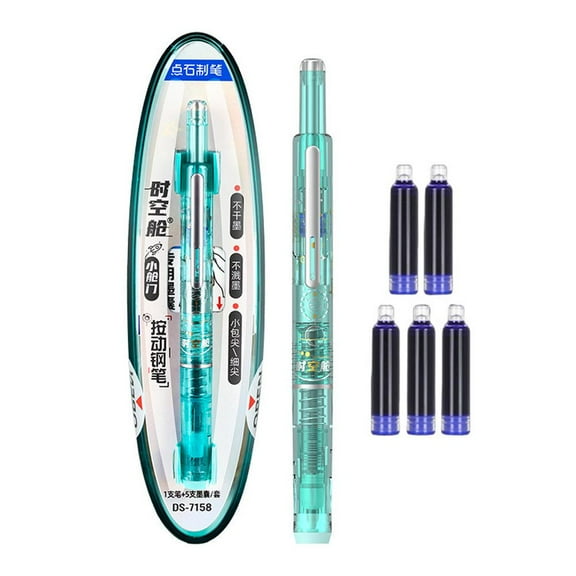 Fountain Pen Retractable: 0.38mm Blue&Black Ink Barrel Includes 5 Refillable Ink Cartridges, Medium Nib Barrel for Smooth Writing No Leaking