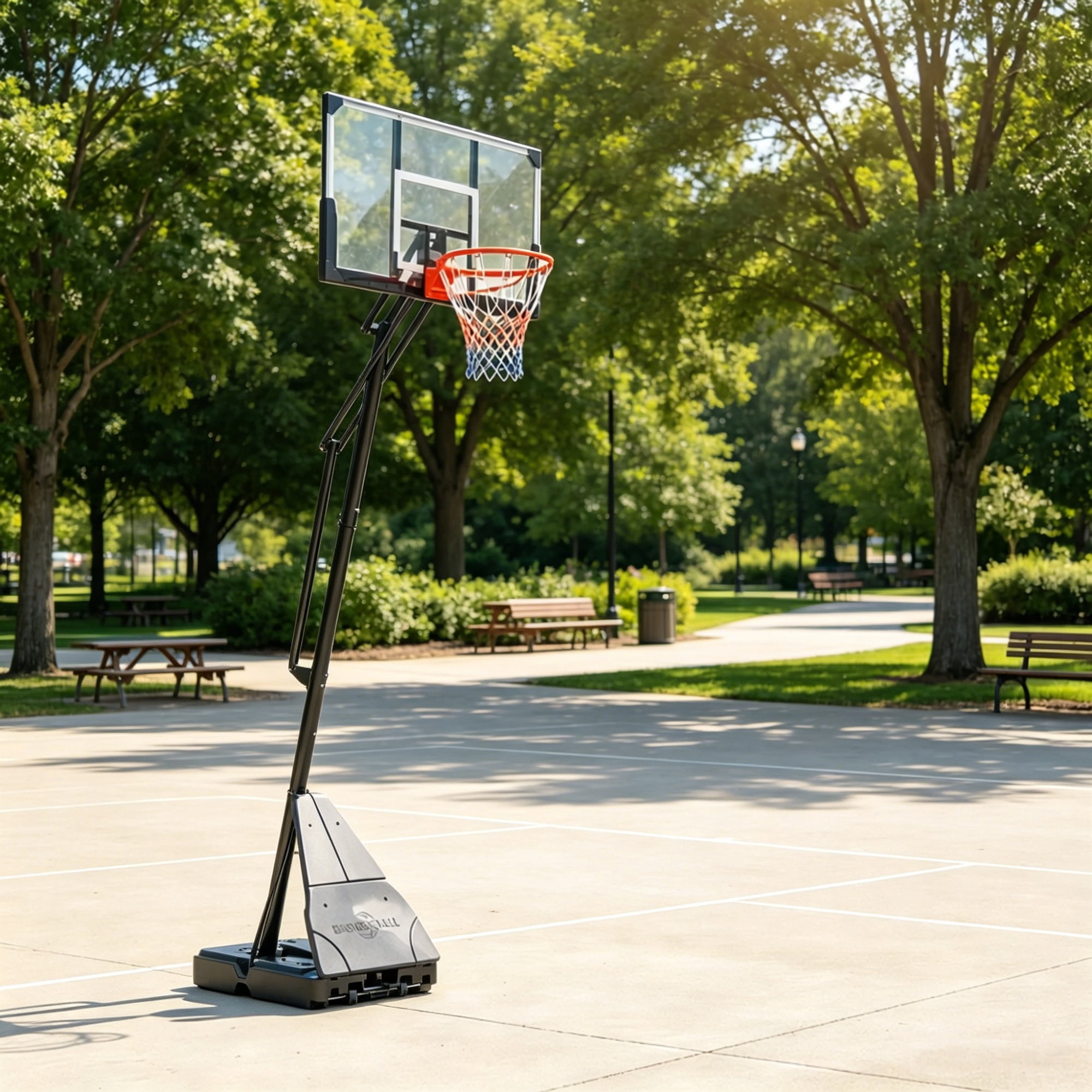 8-10FT Crank Adjustable Portable Basketball Hoop with Fillable Base Auto Ball Return System, Weatherproof Steel Frame PC Backboard with Rolling Wheels