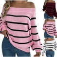 thumbnail image 7 of Gnshining Striped Knit Sweaters for Women Off Shoulder Long Sleeve Tops Fall Fashion Oversized Casual Loose Pullovers, 7 of 7