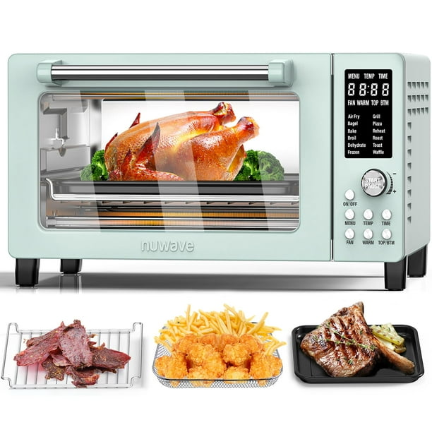 Nuwave Bravo Pro Smart 21QT Combo de freidora de aire para horno tostador, encimera de horno de convección, 12 funciones todo en 1, con tecnología crujiente uniforme y rápida, 50-450°F, 1800W, verde m