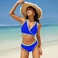 thumbnail image 6 of Wamejoo High Waisted Bikini Sets Womens Cheeky Two Piece Swimsuit V Neck Color Block Bathing Suit (Blue, M), 6 of 9