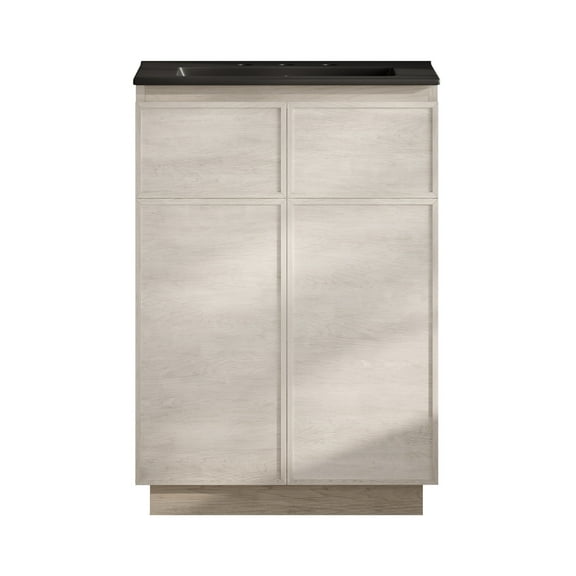 St. Tropez 24" Freestanding Bathroom Vanity in White Oak with Black 3-Hole Widespread Sink Top