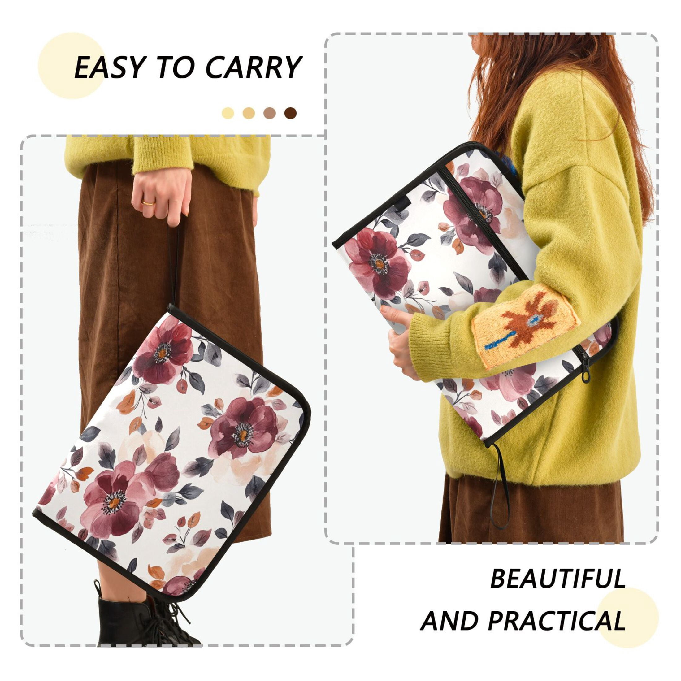 Organ Folder 14.2 x 0.8 x 10.6 Inches 13 Separate Pockets A4 Size Documents Folder A Sort Storage File Manager For The Home Office Cartoon Maroon Flowers Seamless