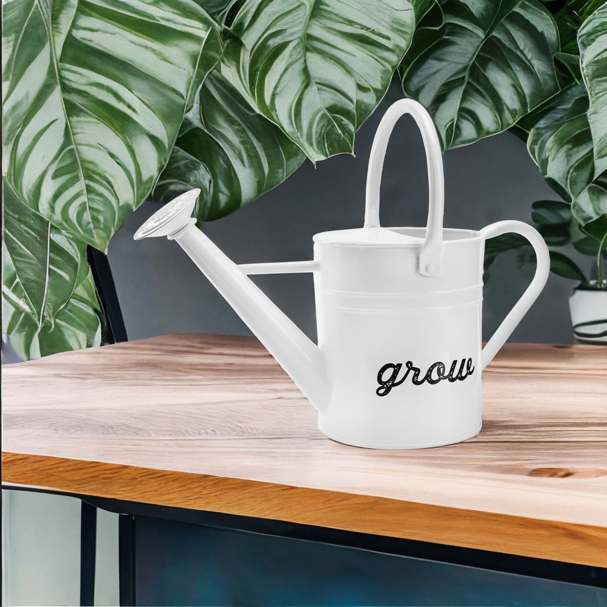 AuldHome Design Farmhouse Enamel Watering Can (White); Rustic Metal Watering Pitcher for Home Decor and Gardening