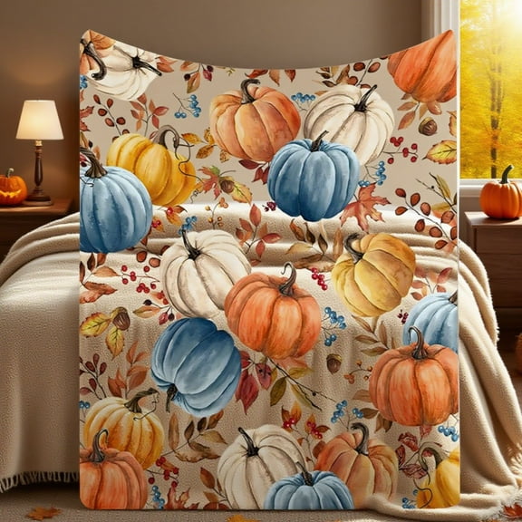 Halloween Flannel Blanket Throw, Fall Jack-O-Lantern Pumpkin Soft Fuzzy Plush Cozy Fleece Blankets for Couch Sofa Bed Lounging, Ideal Gifts for Kids Adults Wife Self, 50x60
