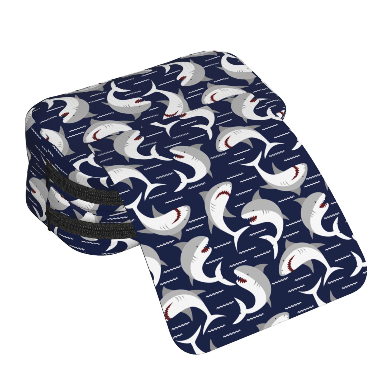 Rateoe Angry Shark Pattern Double Clamshell Pen Case, Storage Organizer with Two Zipper Compartments– Holds Up to 50 Pencils & Pens