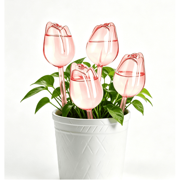 4 Pcs Tulip Self Watering Globes – Automatic Plant Watering Devices for Indoor Potted Plants & Outdoor Gardens, Slow Release Water Spikes, Borosilicate Glass, 9.45 Inch