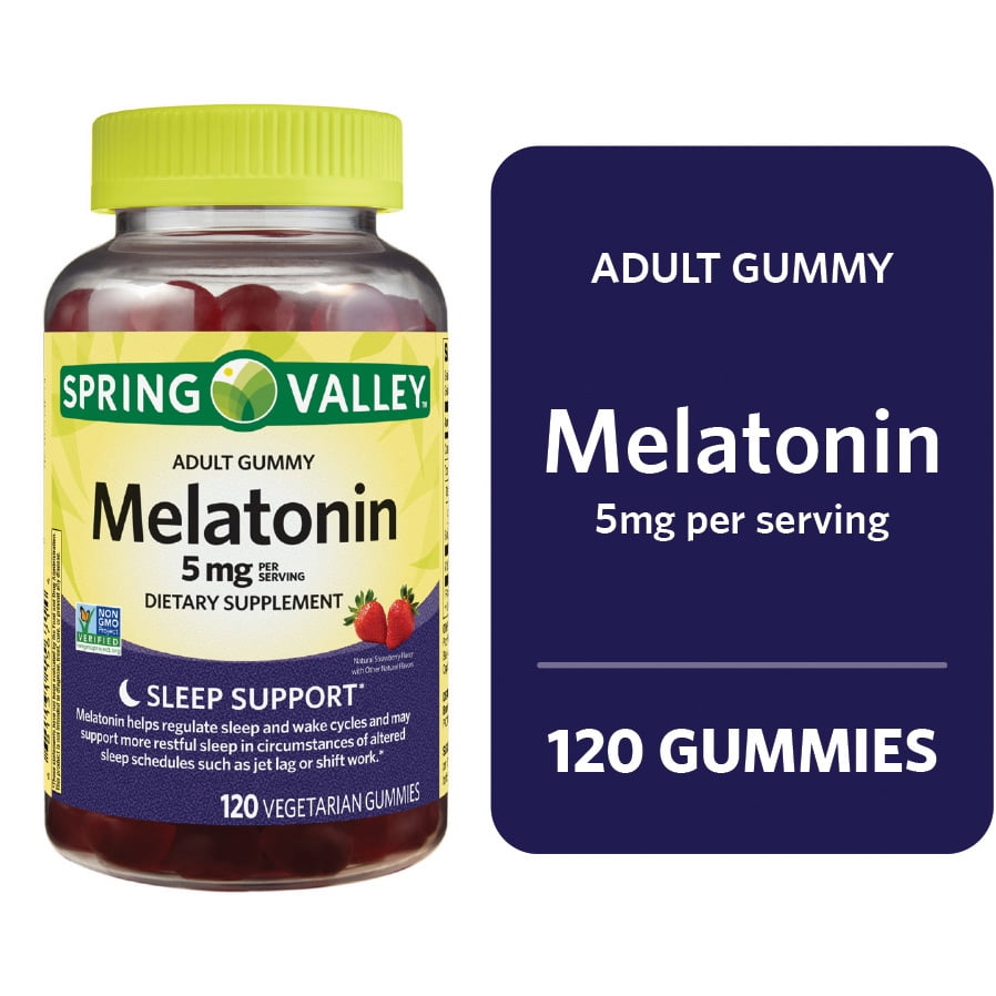 Spring Valley Non GMO Melatonin Sleep Support Dietary Supplement Gummies, Strawberry, 5 mg, 120 Count