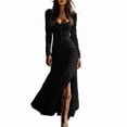 thumbnail image 2 of MORTTIC Women's Western Vintage Button-Down Maxi Dress - Long Sleeve Ruffle Front Slit Hem Casual Dress Black，L, 2 of 5
