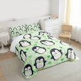 thumbnail image 3 of Manfei Kawaii Penguin Queen Comforter Set for Kid, Antarctic Wildlife Animal Bedding Comforter Set, Cartoon Green Love Heart Bedding Set, Microfiber Bedroom Decor, 3 Pieces, 3 of 8