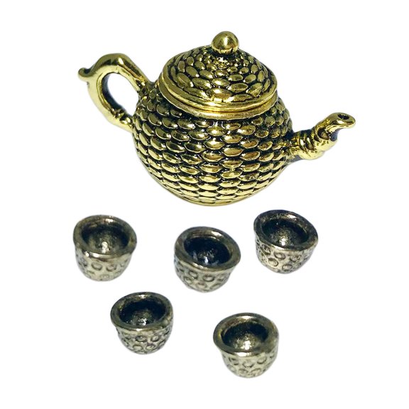 LeeQinersw Dollhouse Teapot Set Metal Kitchen Accessories 1:12 Fairy for gold