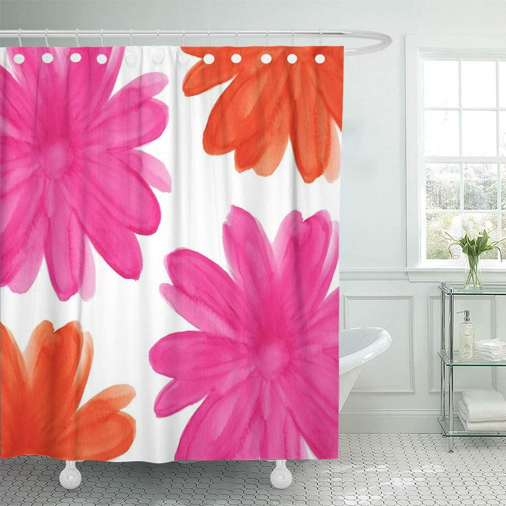 SUTTOM Abstract Hot Pink and Orange Watercolor Modern White Shower
