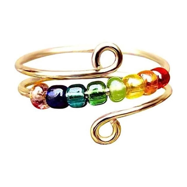 QHUDLV Anxiety for Women, Adjustable Fidget Anti Anxiety with Beads, Rotatable Fidget Rings Spinner Stress Rings Jewelry for Women Men