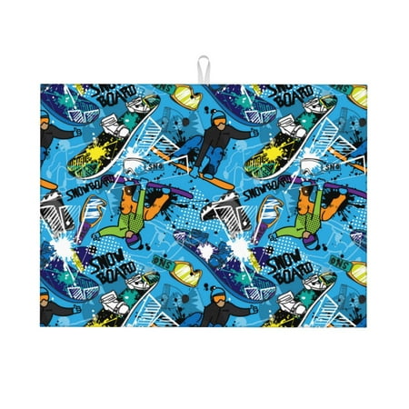 

Xecao snow board blue Patten Drying Mat Dish Drying Mats for Kitchen Counter Super Absorbent Dish Drying Pads 18×24 Inch