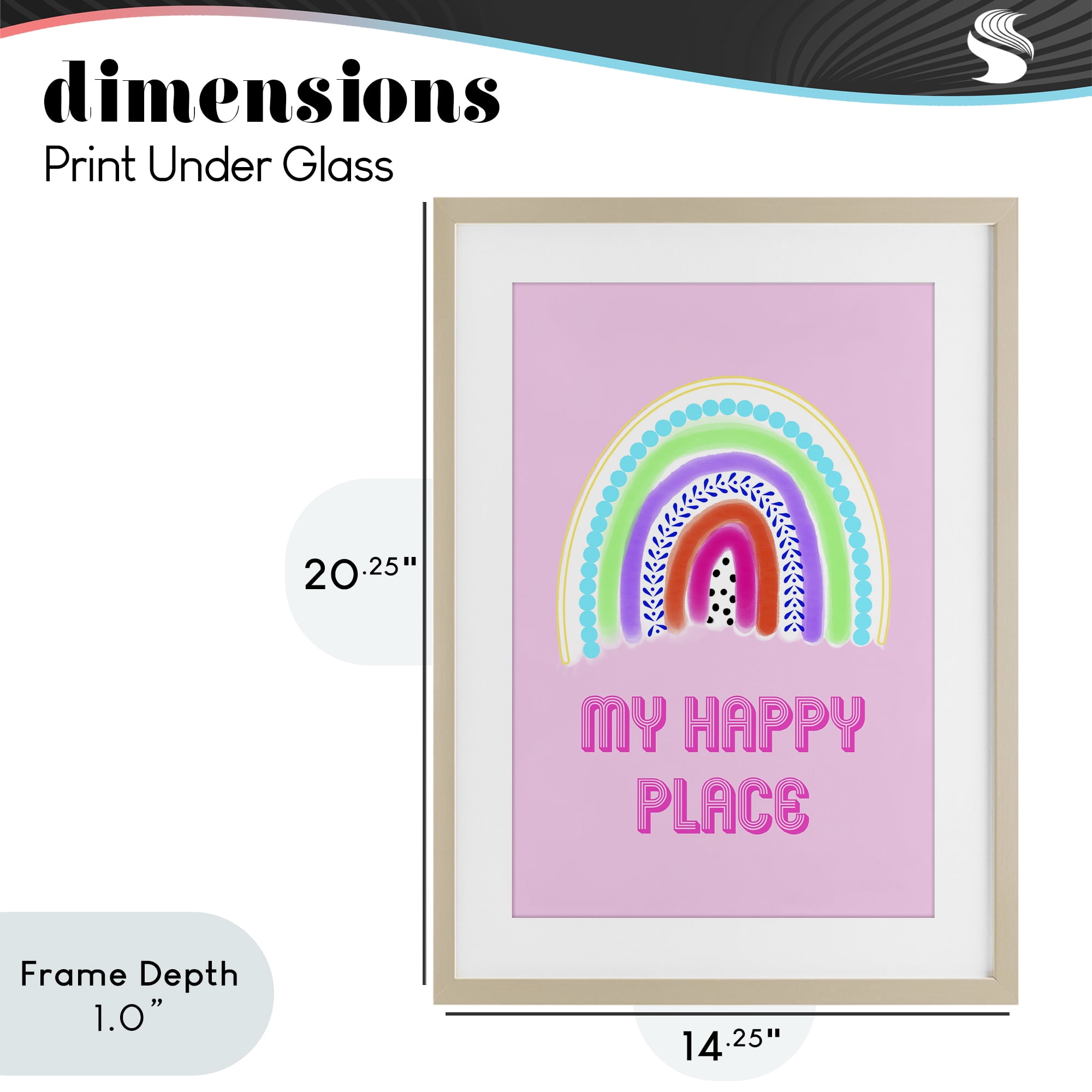 Stupell Industries Happy Place Dotted Rainbow Birch Framed Print Under Glass, design by Pooja Dave
