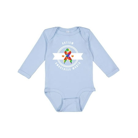

Inktastic Autism Awareness Month with Puzzle Piece Ribbon and Banner Boys or Girls Long Sleeve Baby Bodysuit