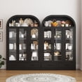 thumbnail image 2 of Blotout 3 Door Arched Kitchen Pantry Storage Cabinet, 73" Tall Farmhouse Wood Pantry Arched Cabinet with Drawer, Glass Door and Load-Bearing Steel Pipe for Dining Room Living Room, 2 of 8