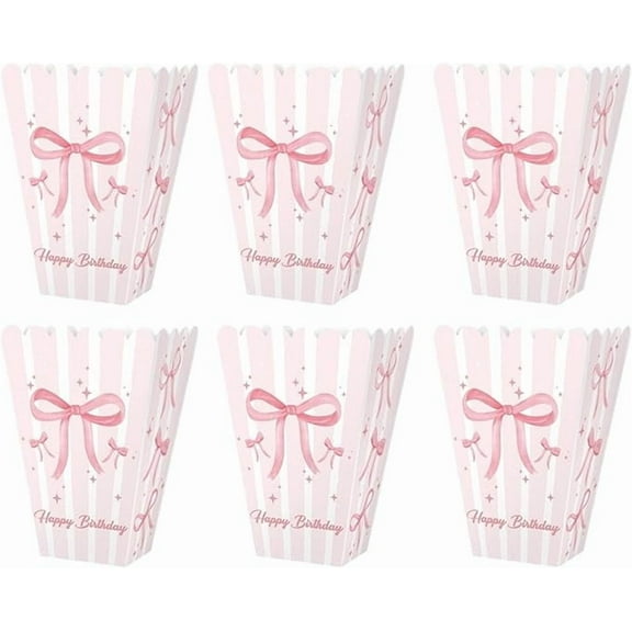 Pink Bow Paper Popcorn Boxes For Birthday Party Decorations Bowknot Snack Boxes Bachelorette Wedding Party Decorations,Pink Bow Cake Smash Photo Props Back To School 12Pcs