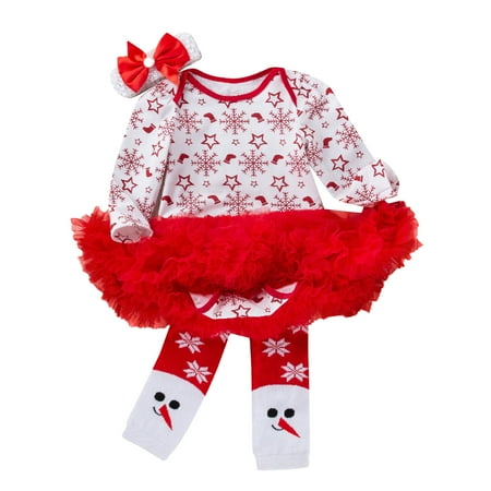 

UACY Toddler Clothes Girls Christmas Romper Dress Cute Fashion Jumpsuit Hairband Socks Shoes Set Clothes Baby Girls Bodysuits