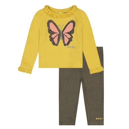 DKNY Baby Girls & Toddler Girls Long Sleeve Butterfly Top & Leggings, 2-Piece Outfit Set, Sizes 12M-4T