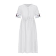 thumbnail image 4 of Sakmal Plus Size Summer Dresses White Long V-Neck Elbow-Length Solid Button Down Vintage Shift Dress, 4 of 5