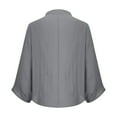 thumbnail image 4 of Linen Blend Shirts for Women 3/4 Sleeve 2 Button V Neck Open Front Solid Tops Gray,M, 4 of 5