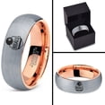 thumbnail image 4 of Tungsten 8-ball ring Band Ring 7mm Men Women Comfort Fit 18k Rose Gold Dome Brushed Gray Polished, 4 of 4