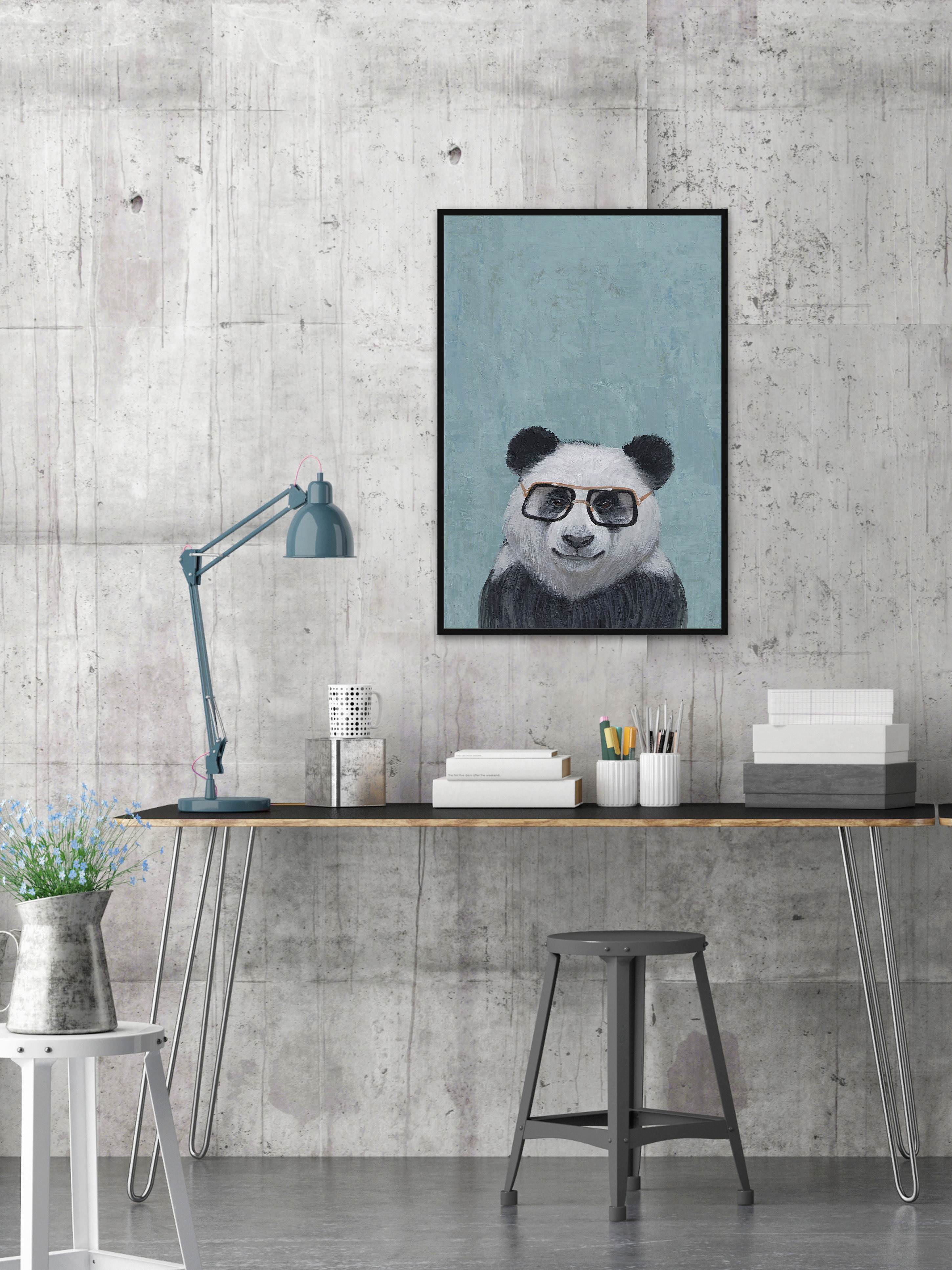 Studious Panda Floater Framed Painting Print on Canvas