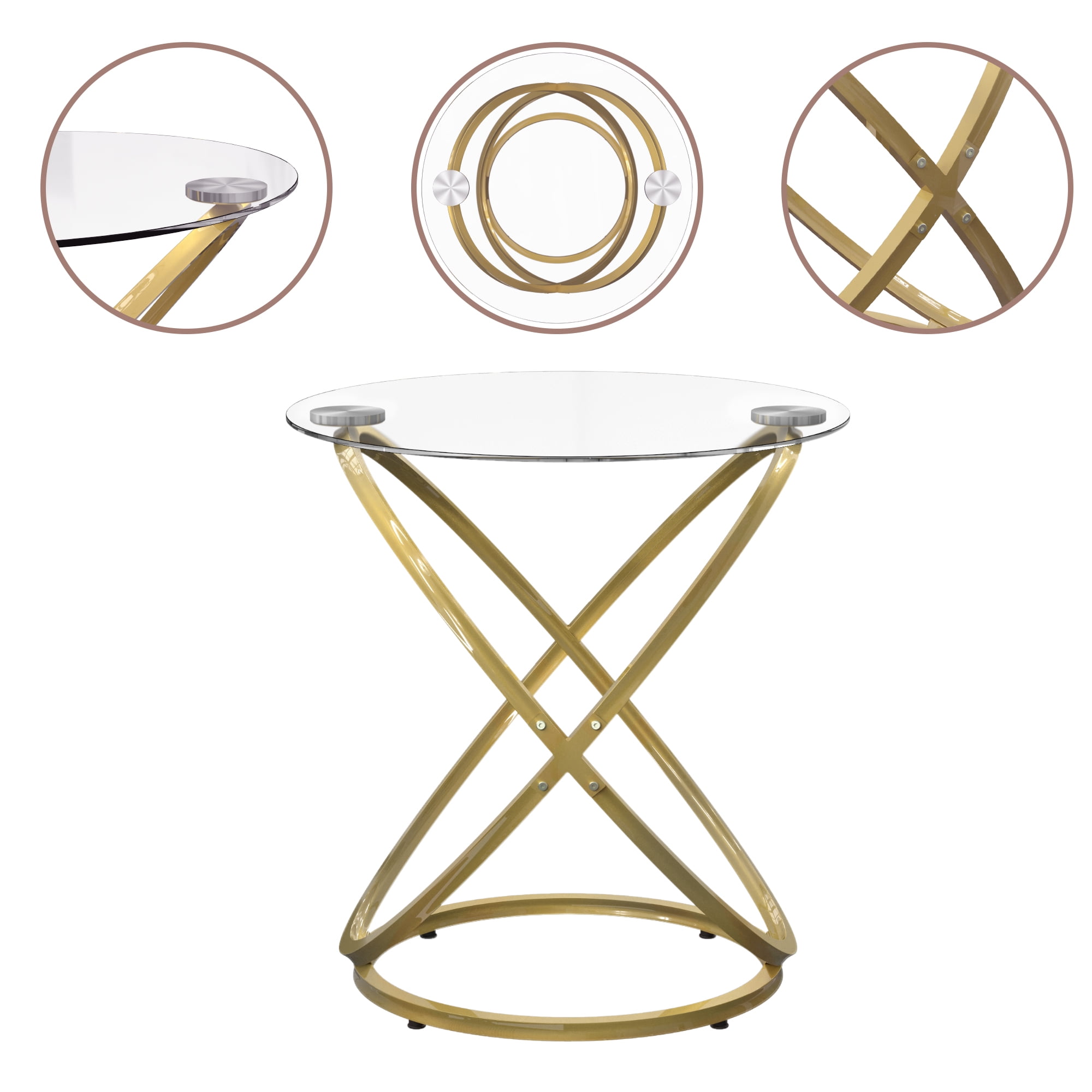 Modern Round Glass Coffee Table –Side Table with Elegant Gold Metal Frame and Tempered Glass Top,Perfect End Table for Living Room, Bedroom, or Office