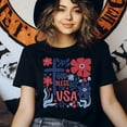 thumbnail image 3 of God Bless the USA T-Shirt | Christian Patriotic Floral Cross Graphic Tee, Navy, Size S, 3 of 6