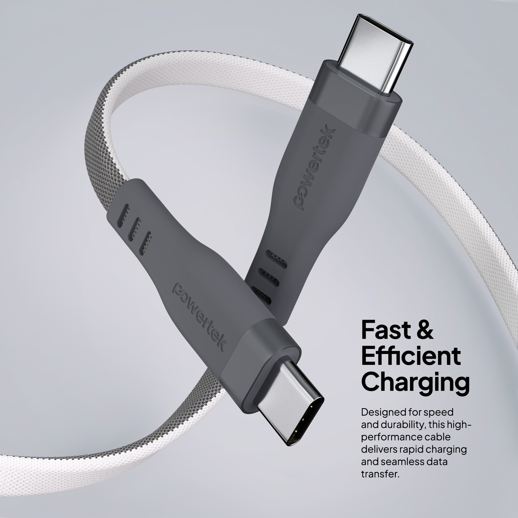 Powertek USB-C to USB-C Two-Tone Pastel Fast Charge Cable, 6 ft, Grey