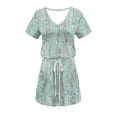 thumbnail image 5 of Mini Vestido de Verano Color Sólido Cuello en V Manga Corta Vestido de Becerro Medio, Vestido Corto de Verano, 5 of 5