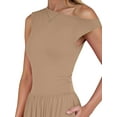 thumbnail image 4 of Women'S Summer Sleeveless Maxi Dress One Shoulder Casual Slim Swing Pleated Formal Dresses with Pockets Khaki M, 4 of 9
