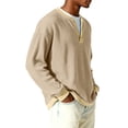 thumbnail image 4 of Havenx Long Sleeve Henley Shirts for Men Button Ribbed Knit Sweater Crewneck Long Sleeve Texture T-Shirts Soft Warm Casual Stylish Fall Lightweight Clothing,Khaki L, 4 of 6